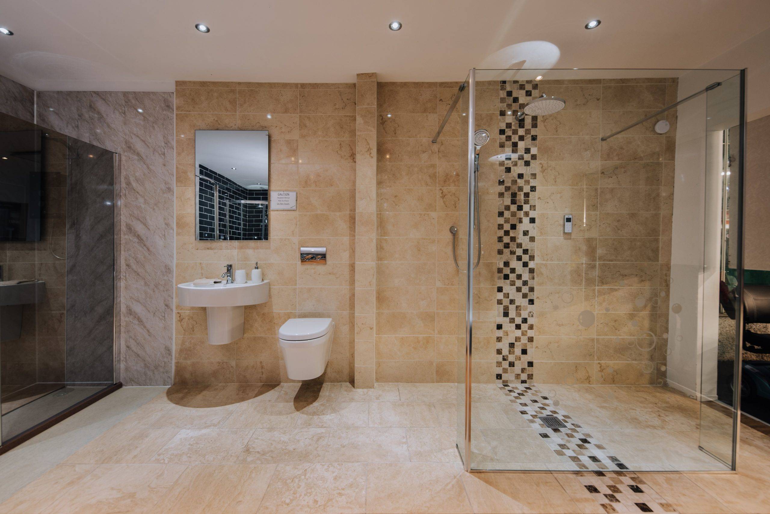 luxury shower wet room with Aztec tiling