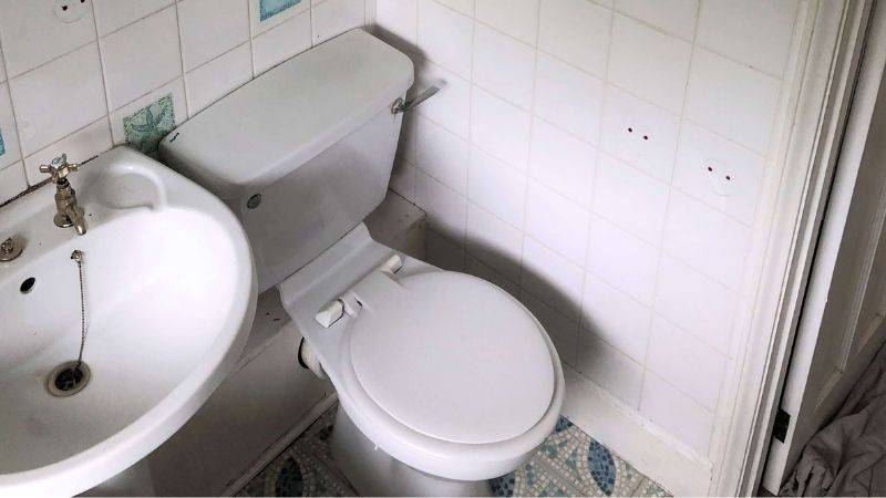 close up of white toilet